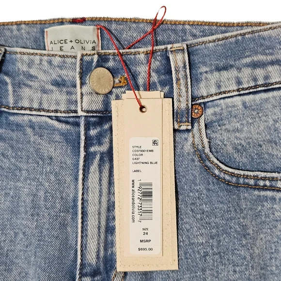 Alice + Olivia Amazing Crystal Embellished Jeans 24 Boyfriend Lightning Blue NWT - Picture 5 of 7